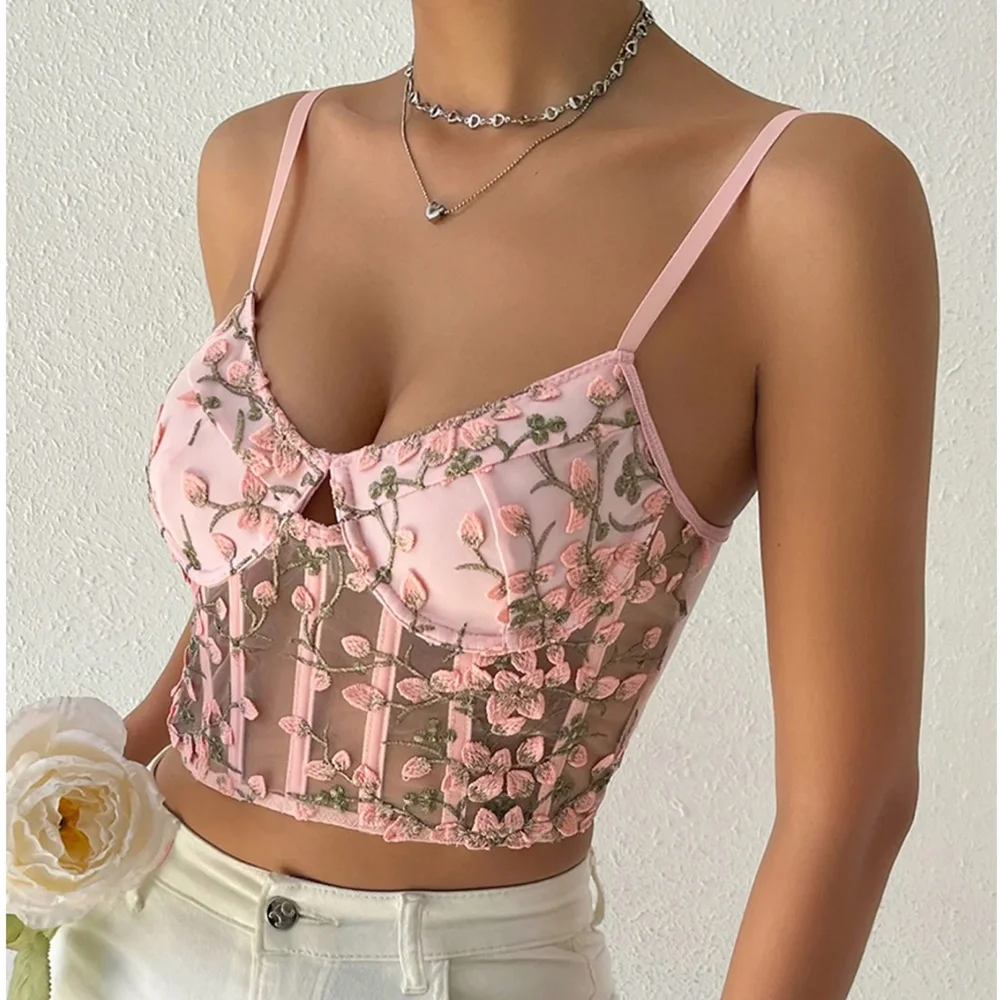 Commense Cherry Blossoms Mesh Crop Corset - Picture 2 of 2